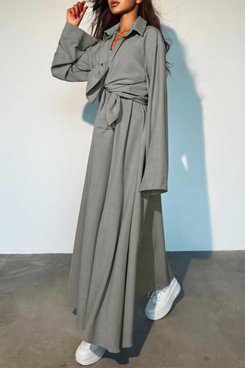 Daily Color Patchwork Turndown Collar Long Sleeve Two Pieces