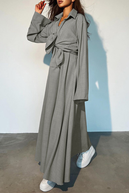 Daily Color Patchwork Turndown Collar Long Sleeve Two Pieces
