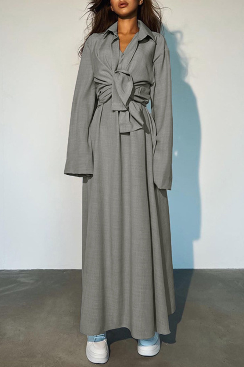 Daily Color Patchwork Turndown Collar Long Sleeve Two Pieces