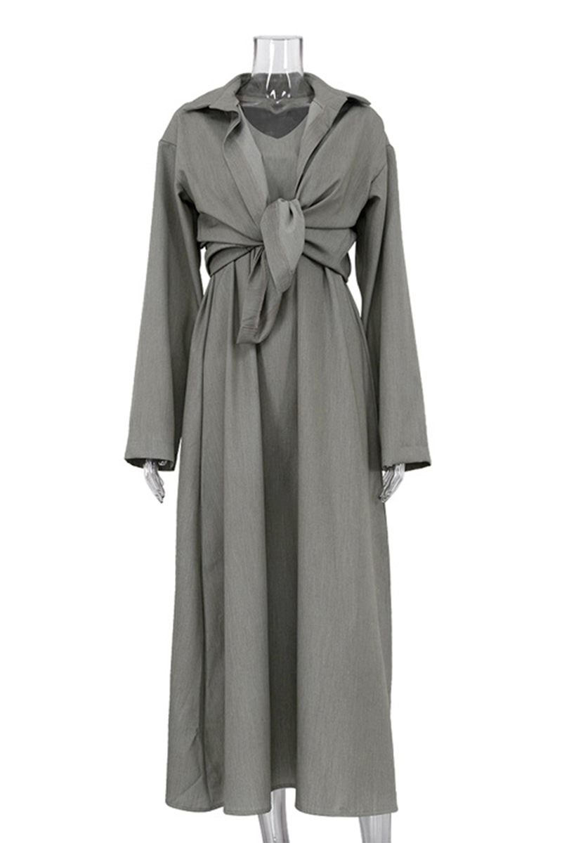 Daily Color Patchwork Turndown Collar Long Sleeve Two Pieces