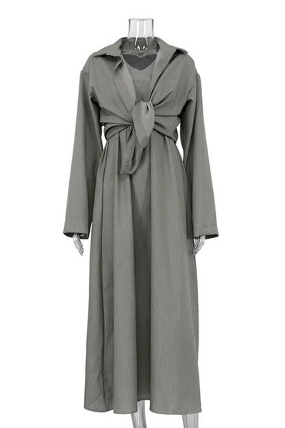 Daily Color Patchwork Turndown Collar Long Sleeve Two Pieces