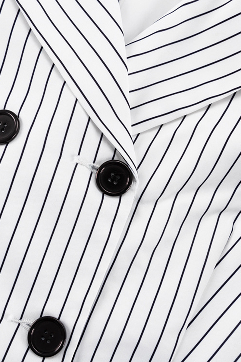 Street Striped Print Buttons Slit Contrast Turn-back Collar Long Sleeve Two Pieces