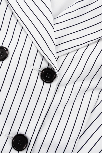 Street Striped Print Buttons Slit Contrast Turn-back Collar Long Sleeve Two Pieces