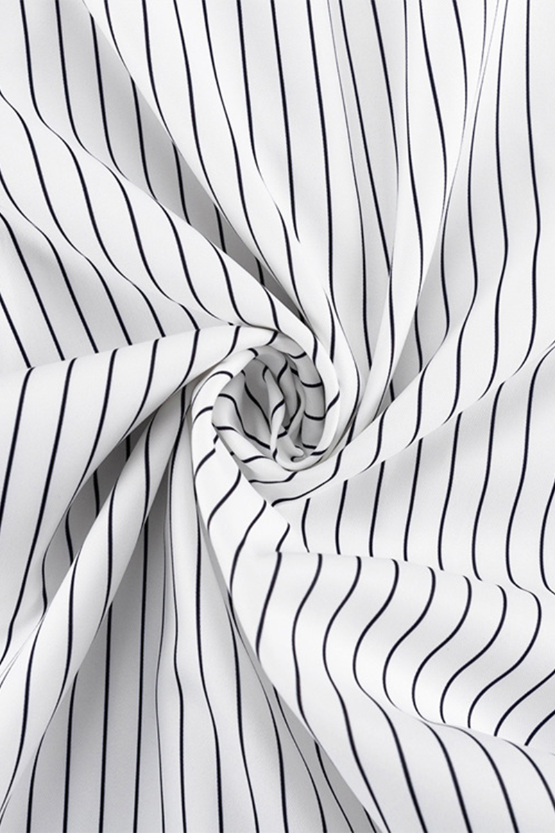 Street Striped Print Buttons Slit Contrast Turn-back Collar Long Sleeve Two Pieces