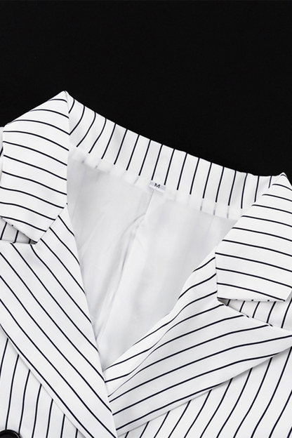 Street Striped Print Buttons Slit Contrast Turn-back Collar Long Sleeve Two Pieces