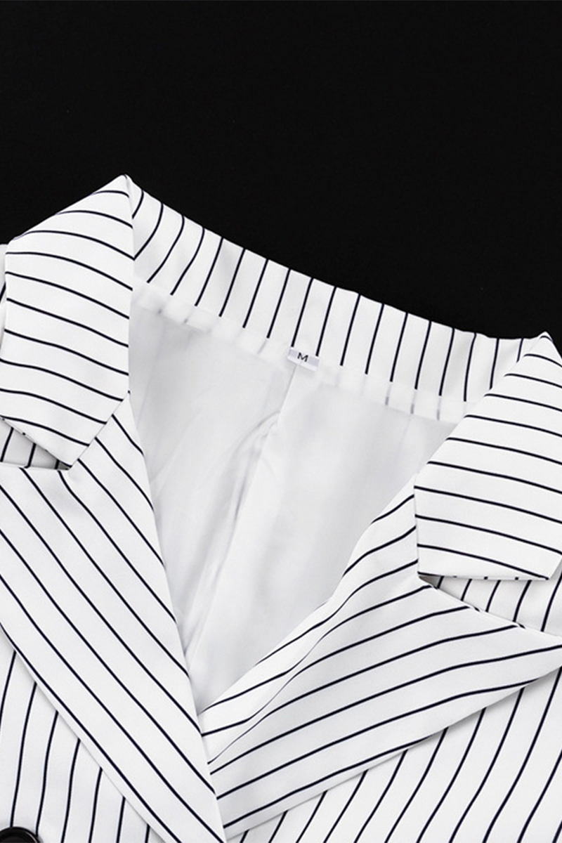 Street Striped Print Buttons Slit Contrast Turn-back Collar Long Sleeve Two Pieces