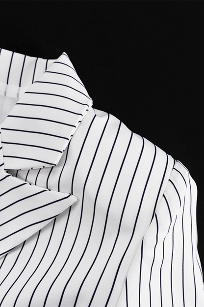Street Striped Print Buttons Slit Contrast Turn-back Collar Long Sleeve Two Pieces