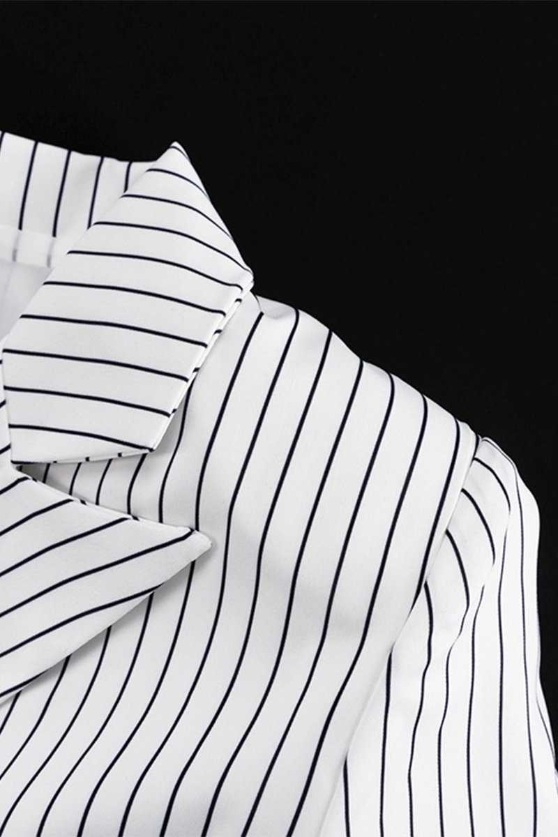Street Striped Print Buttons Slit Contrast Turn-back Collar Long Sleeve Two Pieces