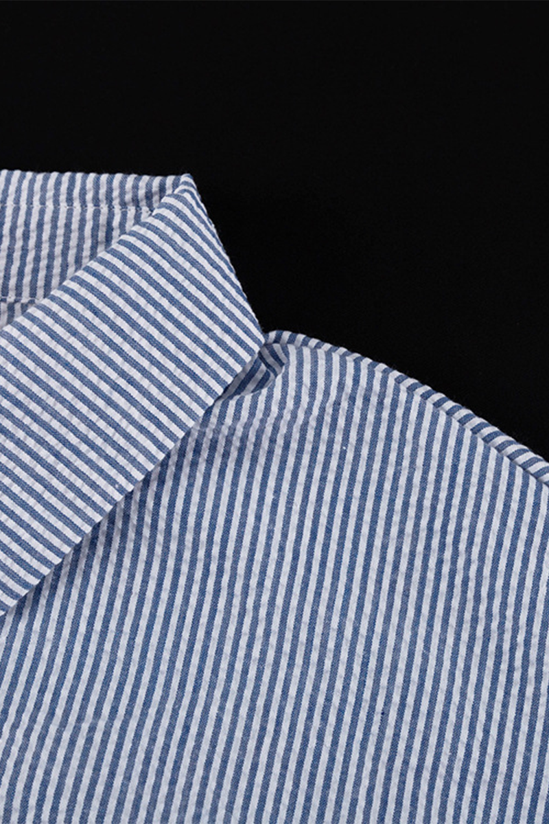 Striped Print Pocket Contrast Turndown Collar Long Sleeve Two Pieces