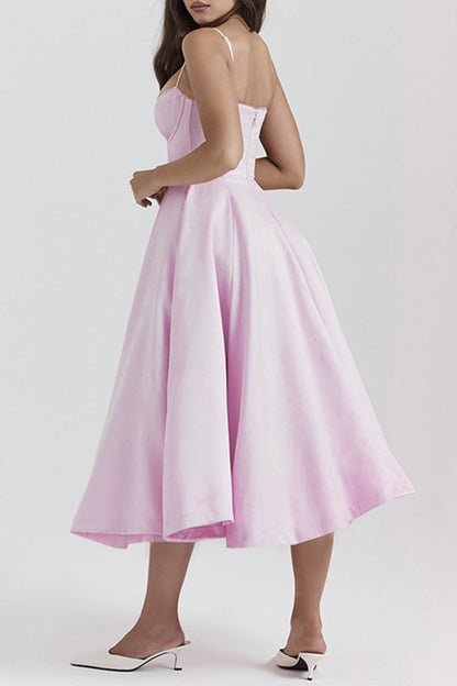 Party Color Patchwork V Neck Waist Skirt Dresses