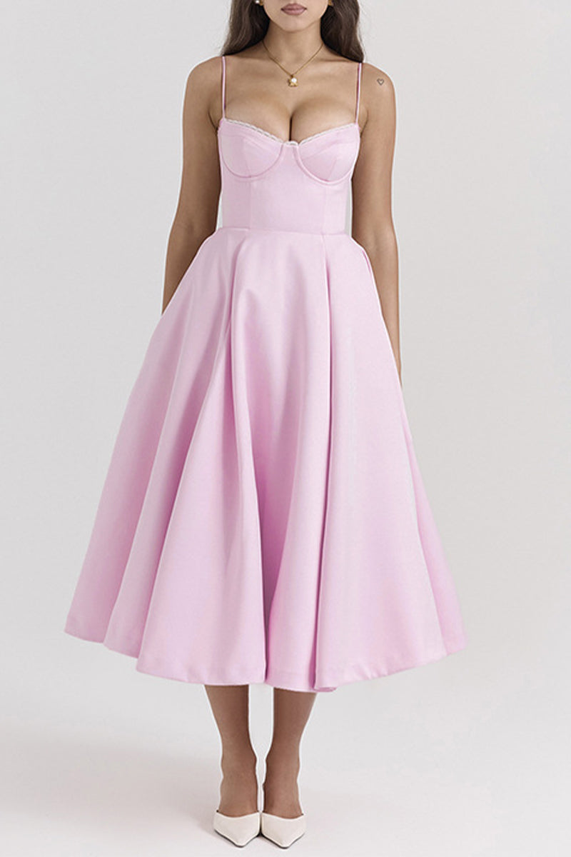 Party Color Patchwork V Neck Waist Skirt Dresses