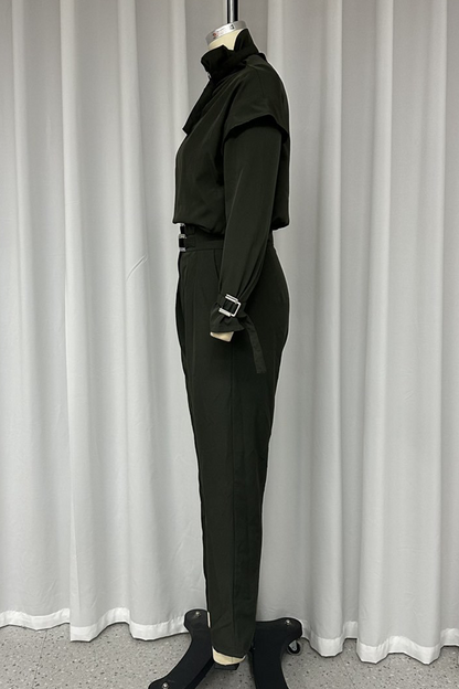 Street Color Pocket Turtleneck Long Sleeve Two Pieces