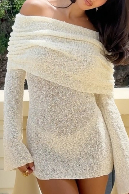 Color Hollow Out See-through Off Shoulder One Step Skirt Dresses