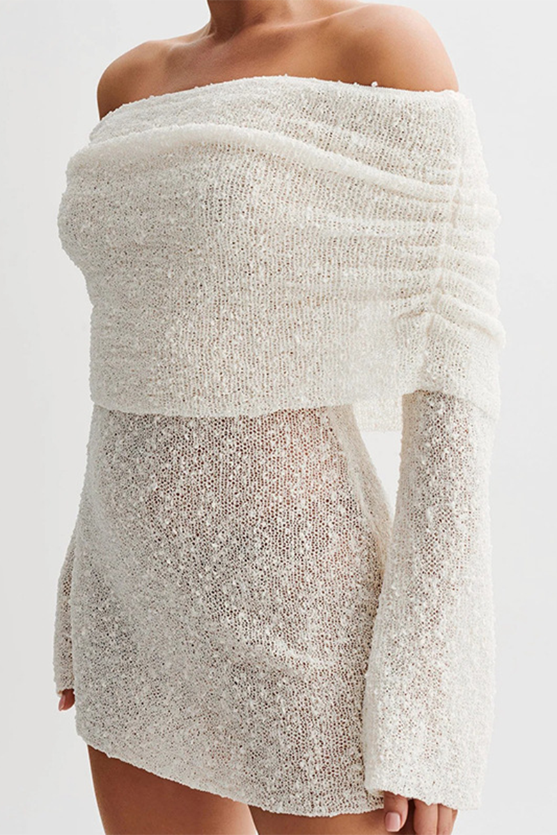 Color Hollow Out See-through Off Shoulder One Step Skirt Dresses