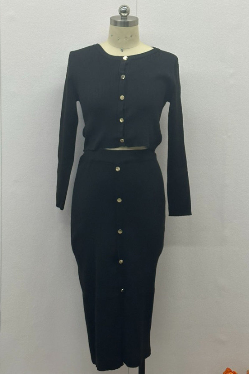 Daily Buckle O Neck Long Sleeve Two Pieces