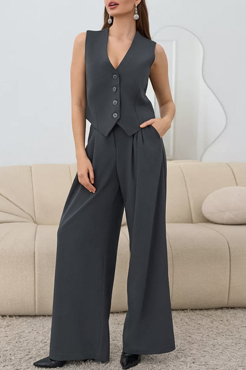 Daily Buckle Ruched V Neck Sleeveless Two Pieces