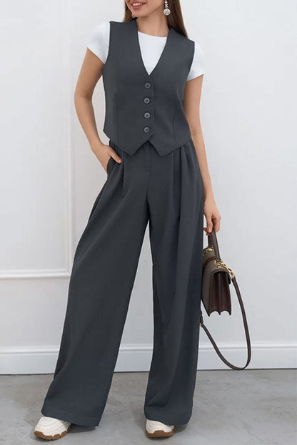 Daily Buckle Ruched V Neck Sleeveless Two Pieces
