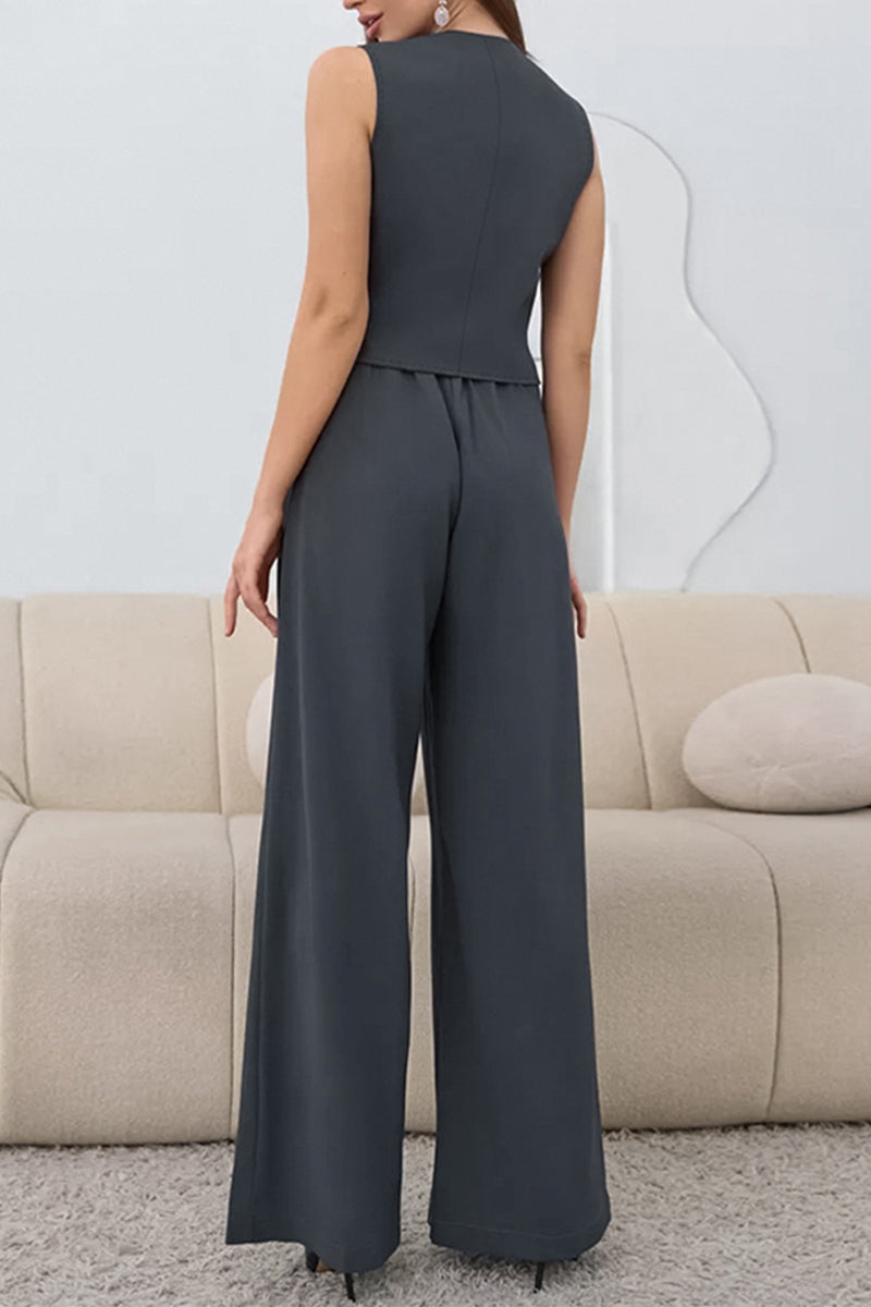 Daily Buckle Ruched V Neck Sleeveless Two Pieces