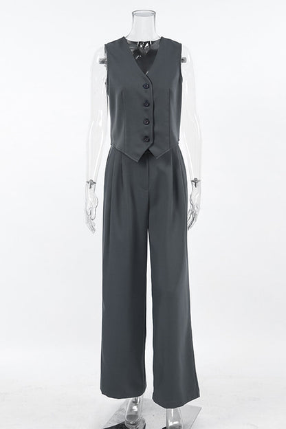 Daily Buckle Ruched V Neck Sleeveless Two Pieces