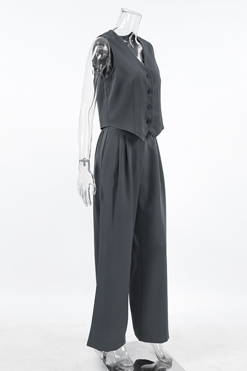 Daily Buckle Ruched V Neck Sleeveless Two Pieces
