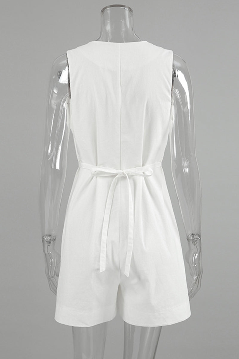 Daily Color Pocket Buttons V Neck Loose Rompers