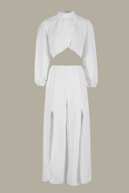 Color Slit Long Sleeve Two Pieces