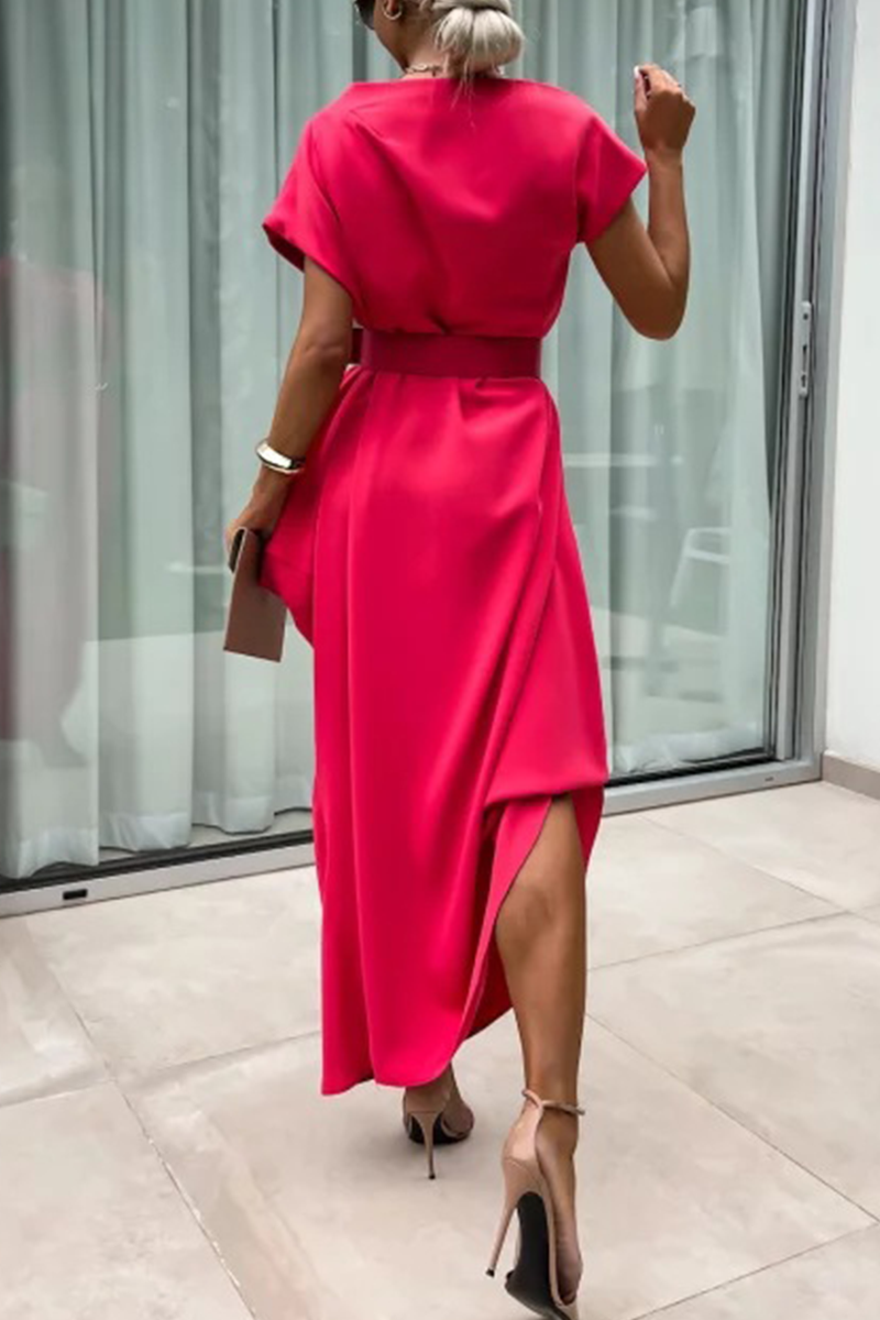 Street Color Without Belt Irregular Pile Heap Collar One Step Skirt Short Sleeve Dress(no Belt)(4 Colors)