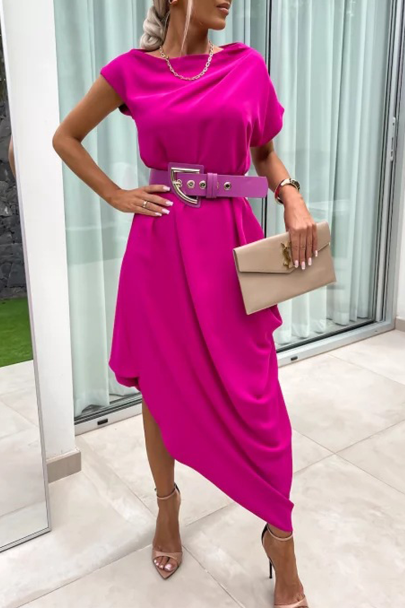 Street Color Without Belt Irregular Pile Heap Collar One Step Skirt Short Sleeve Dress(no Belt)(4 Colors)