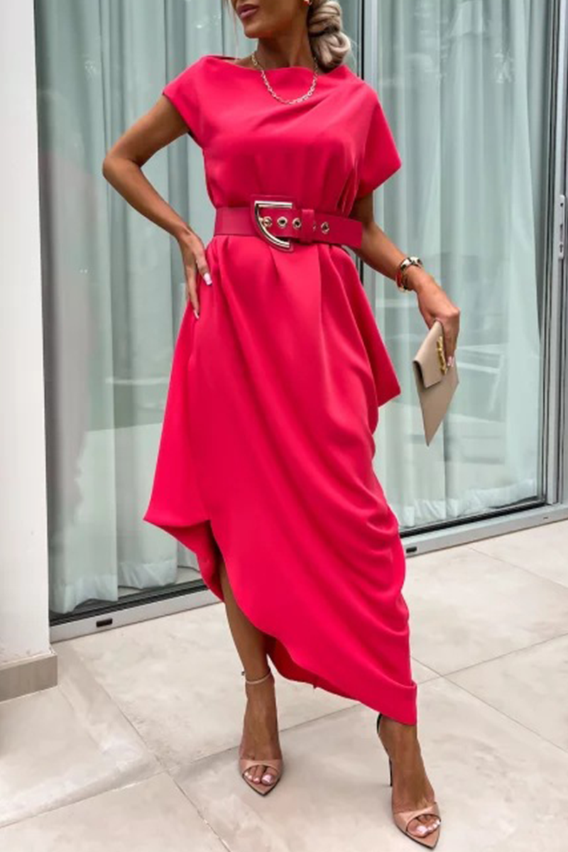 Street Color Without Belt Irregular Pile Heap Collar One Step Skirt Short Sleeve Dress(no Belt)(4 Colors)