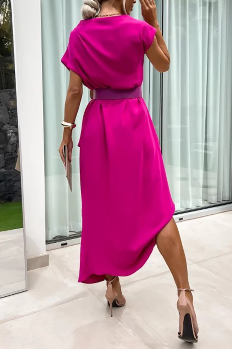 Street Color Without Belt Irregular Pile Heap Collar One Step Skirt Short Sleeve Dress(no Belt)(4 Colors)