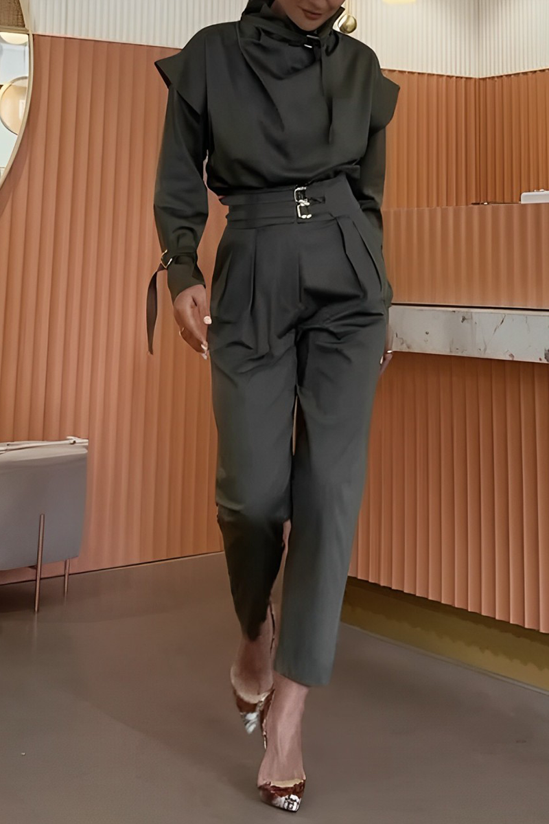 Street Color Pocket Turtleneck Long Sleeve Two Pieces