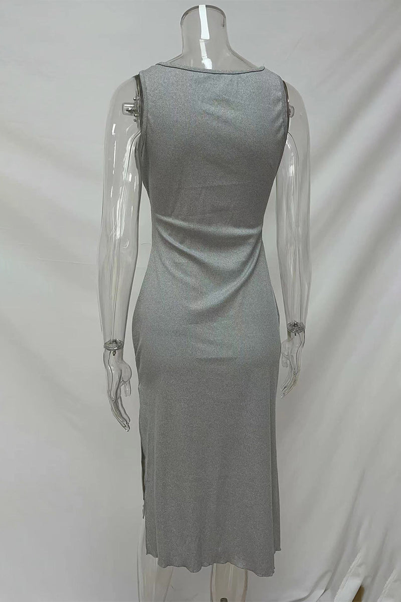 Color Hollow Out U Neck Wrapped Skirt Dresses(4 Colors)