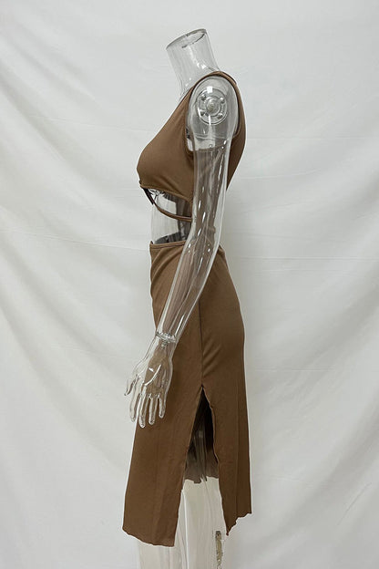Color Hollow Out U Neck Wrapped Skirt Dresses(4 Colors)