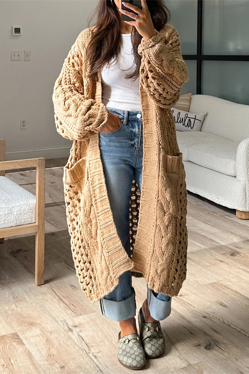 Daily Color Hollow Out Pocket Cardigan Collar Cardigans