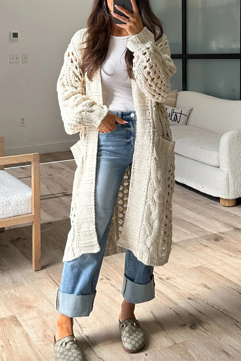 Daily Color Hollow Out Pocket Cardigan Collar Cardigans