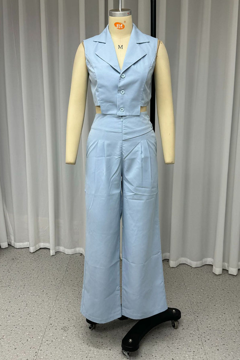Daily Color Buttons Irregular Turn-back Collar Sleeveless Two Pieces