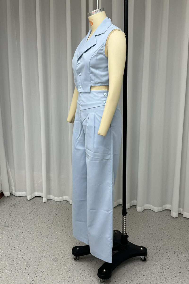 Daily Color Buttons Irregular Turn-back Collar Sleeveless Two Pieces