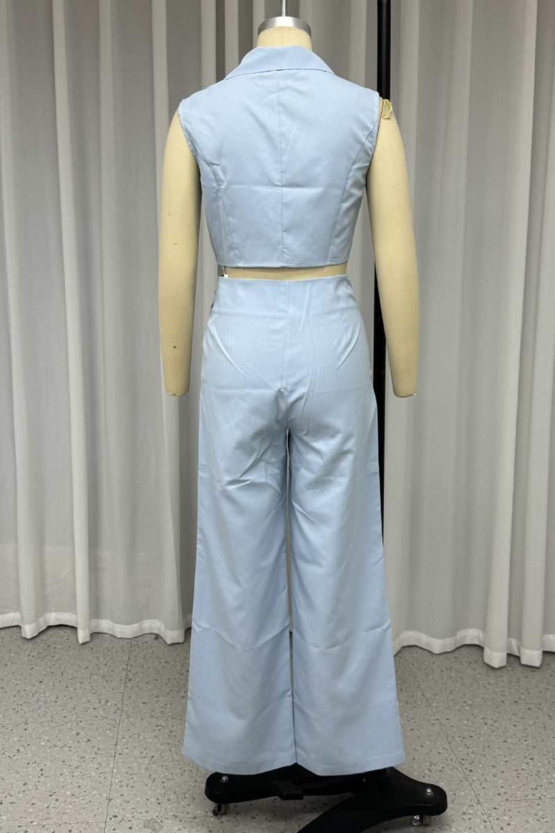 Daily Color Buttons Irregular Turn-back Collar Sleeveless Two Pieces
