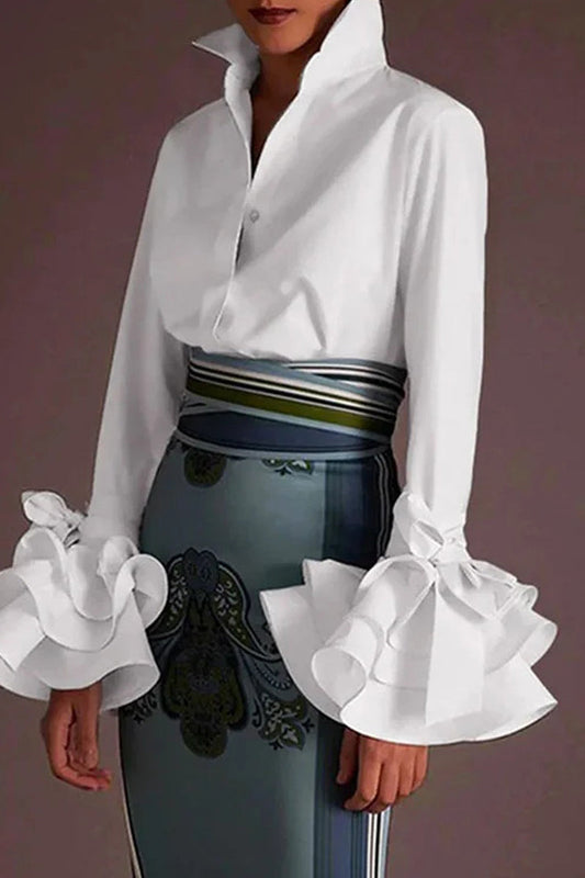 Color Buttons Shirt Collar Blouses(3 Colors)