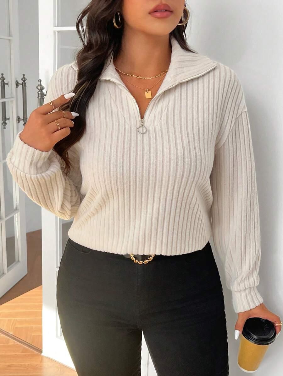 Fuzzy Collar Quarter Zip Cozy Sweater