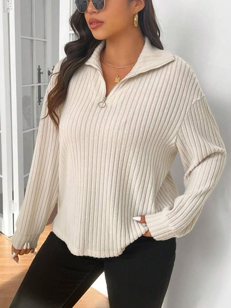 Fuzzy Collar Quarter Zip Cozy Sweater