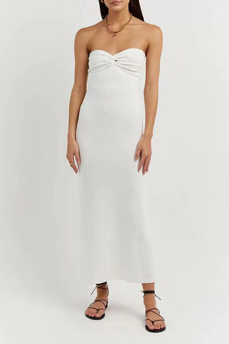 Color Backless Weave Strapless One Step Skirt Dresses(4 Colors)