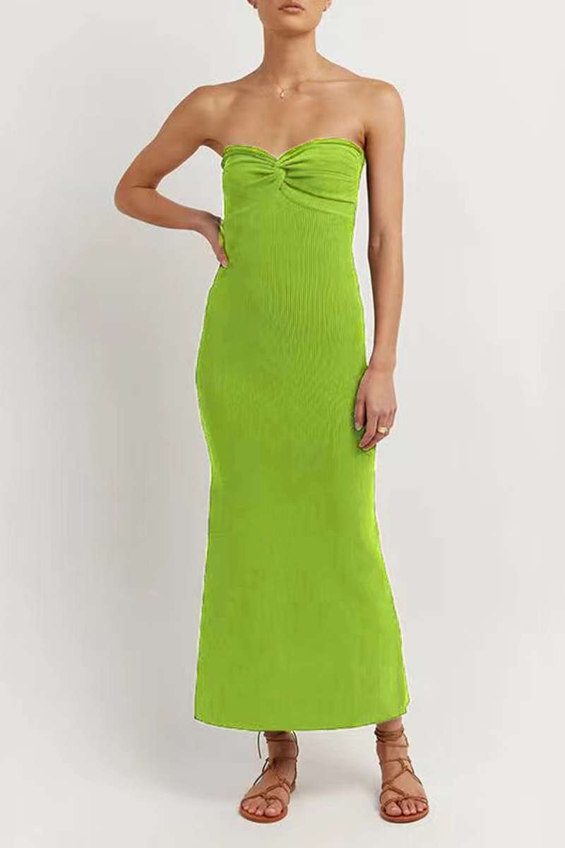 Color Backless Weave Strapless One Step Skirt Dresses(4 Colors)