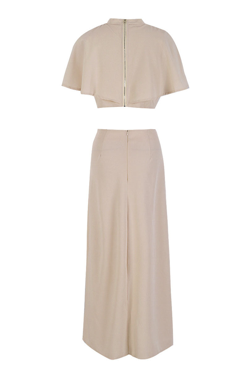 Color Slit Belted Half a Turtleneck Short Sleeve Two Pieces