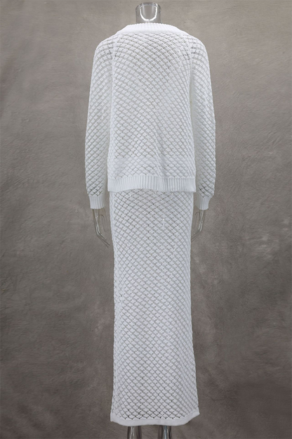 Daily Hollow Out Buttons V Neck Long Sleeve Two Pieces