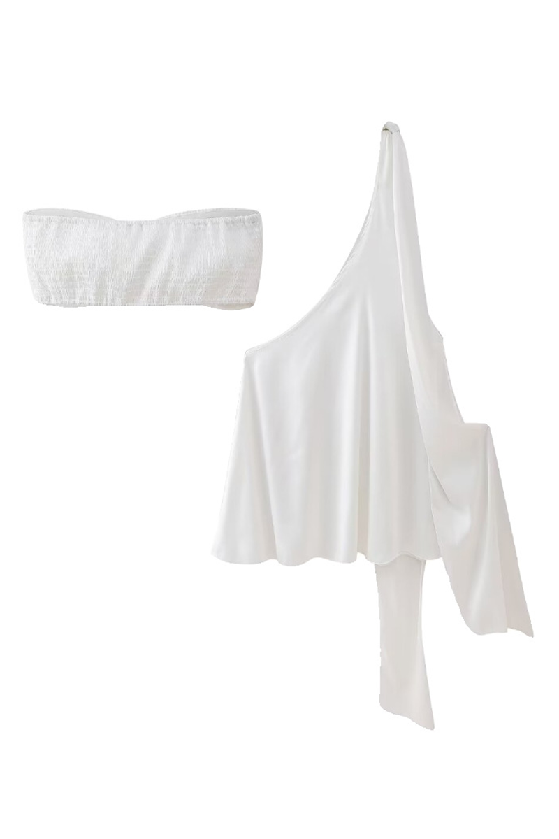 Color Ruched Irregular Strapless Sleeveless Two Pieces