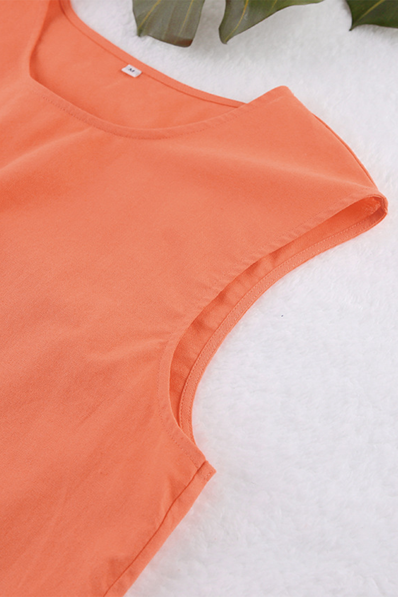 Daily Color Lace Up O Neck Sleeveless Two Pieces