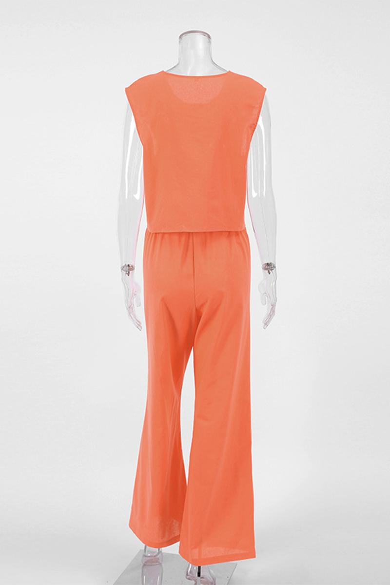 Daily Color Lace Up O Neck Sleeveless Two Pieces