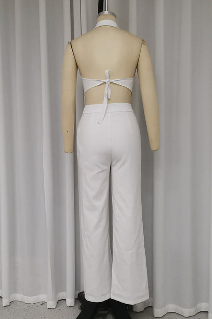 Daily Color Lace Up Buttons Backless Halter Sleeveless Two Pieces