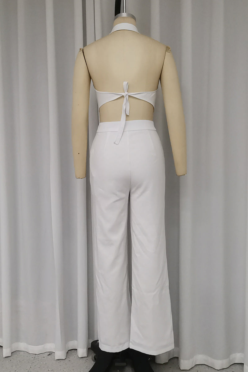 Daily Color Lace Up Buttons Backless Halter Sleeveless Two Pieces